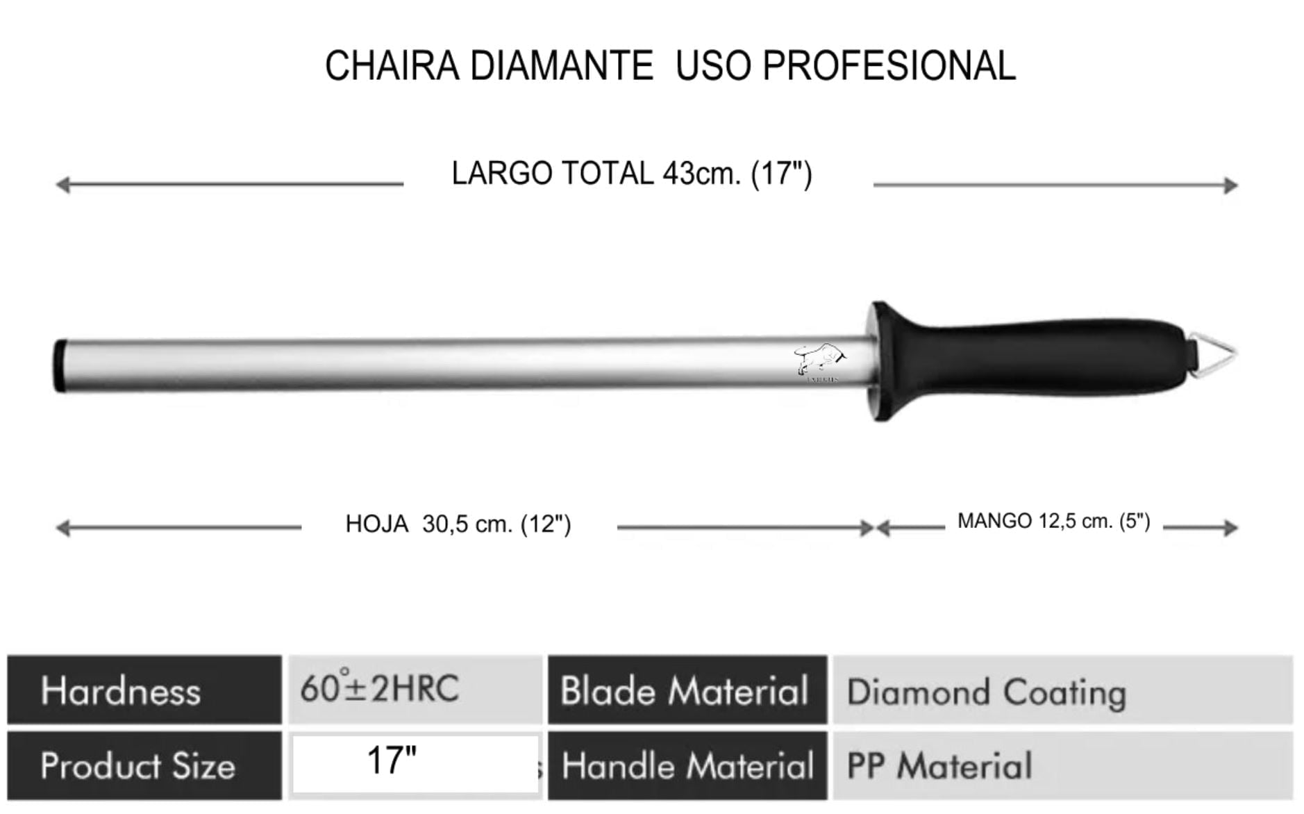 Chaira Diamante 30 Cm. Para Afilar Cuchillos (12 Pulgadas) – El Banneton