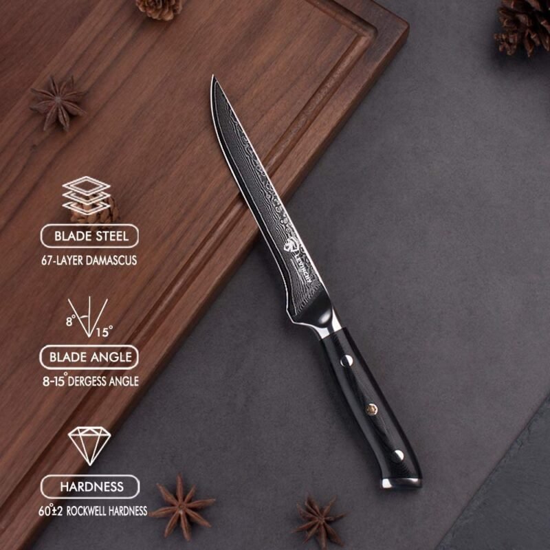 Cuchillo Deshuesar 6" Acero Damasco Mango G10 fibra carbono - Imagen 5