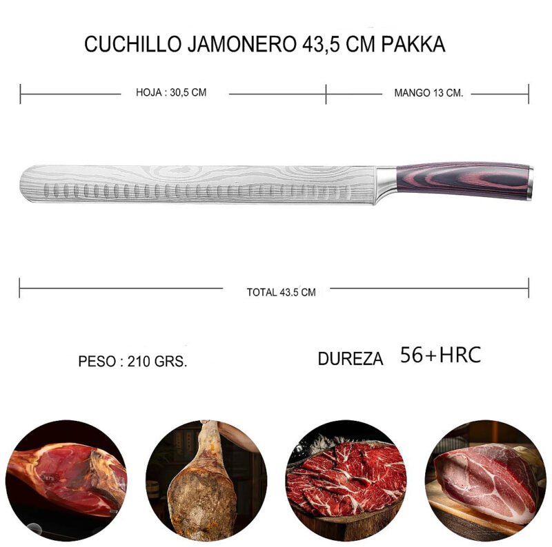 Cuchillo Jamon Serrano 43cm. pakka - Imagen 4